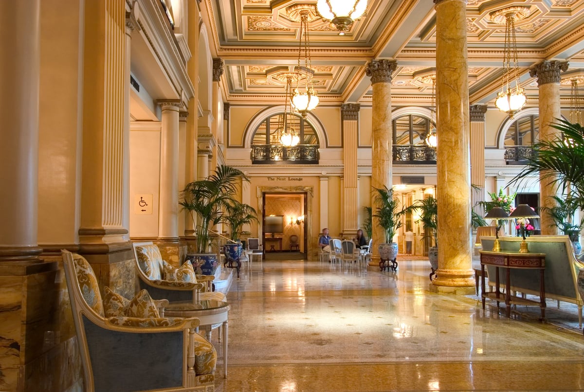 Restored marble floor with mirror-like reflection in a luxury Manhattan building