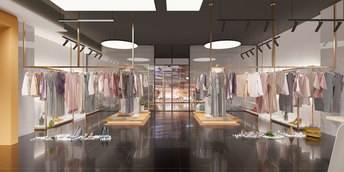High-end retail store interior with polished stone floors