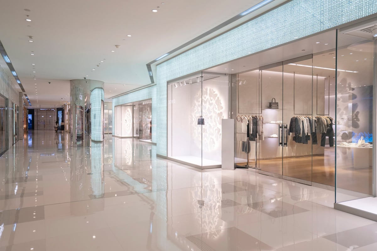 Interior of department store with polished floors